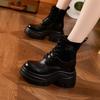 thick-soled thick-heeled Martin boots women's 2025 autumn and winter new short boots small inner height increase women's shoes versatile rhubarb boots