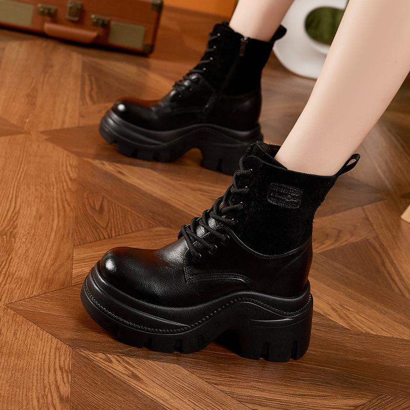 thick-soled thick-heeled Martin boots women's 2025 autumn and winter new short boots small inner height increase women's shoes versatile rhubarb boots