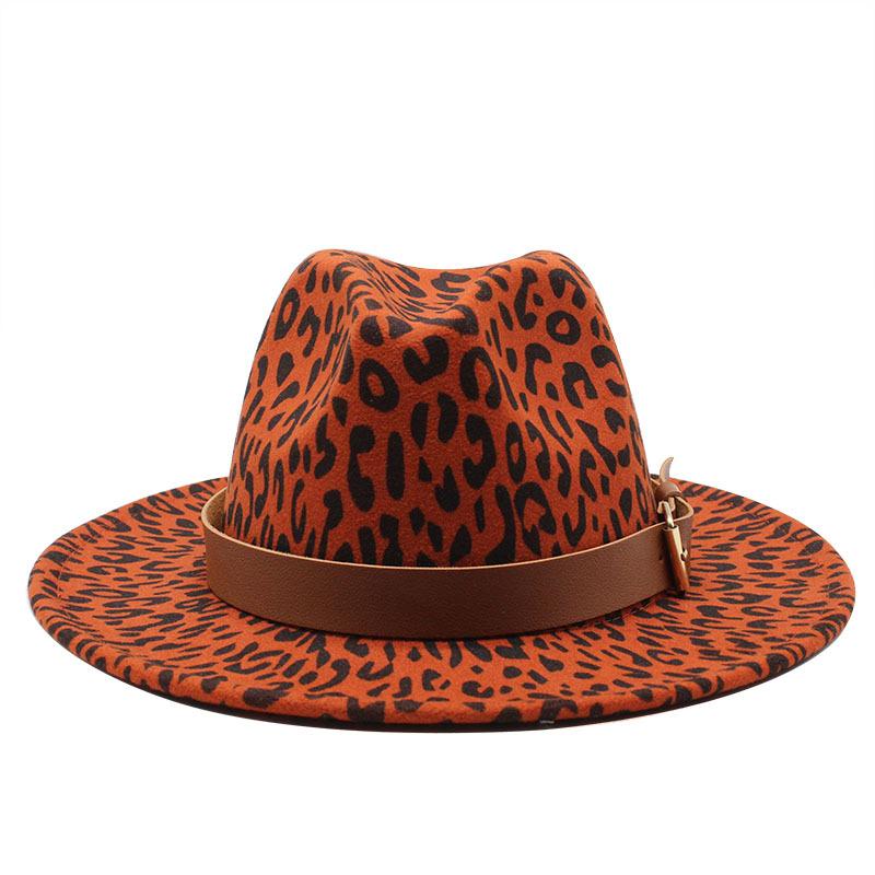 Leopard Print Western Cowboy Top Hat Men And Women Woolen Felt Hat Jazz Hat Belt Top Hat