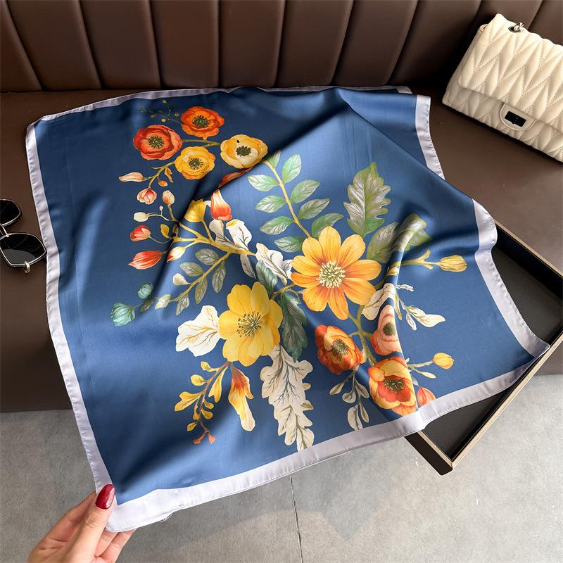 New Luxury Print Women Silk Scarf Bandana Hair Bands 70Cm Square Scarves Smooth Summer Satin Hijab Wrap Headband Foulard
