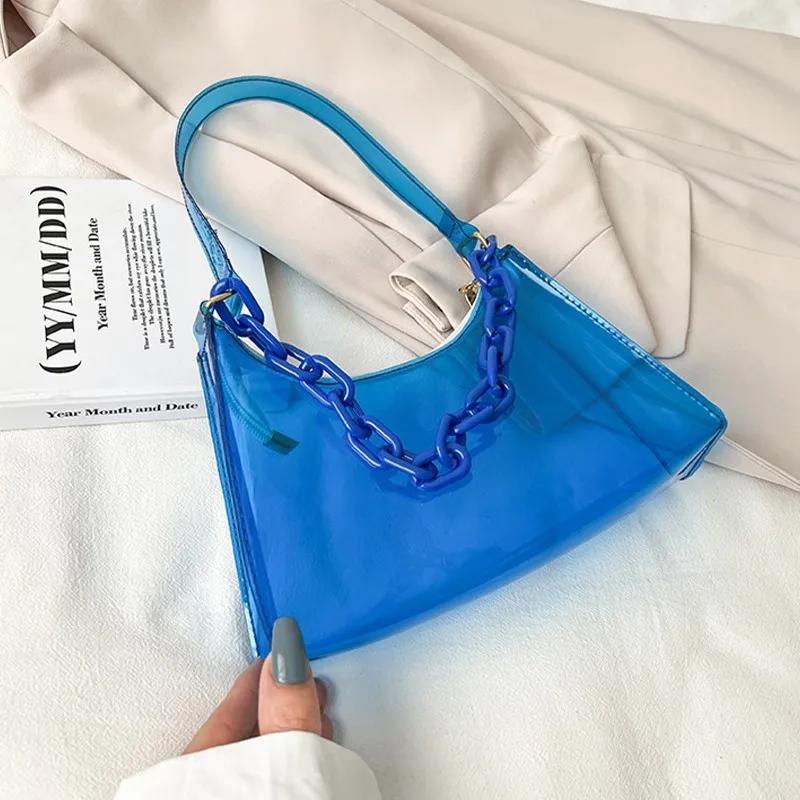 Ladies Jelly Bags Pvc Solid Color Clear Bag Underarm Bags Casual Women Summer Handbags Purse Cell Phone Shoulder Bag