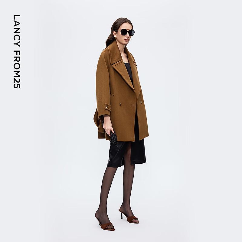 LANGZI Women's Wool Blend Lapel Coat