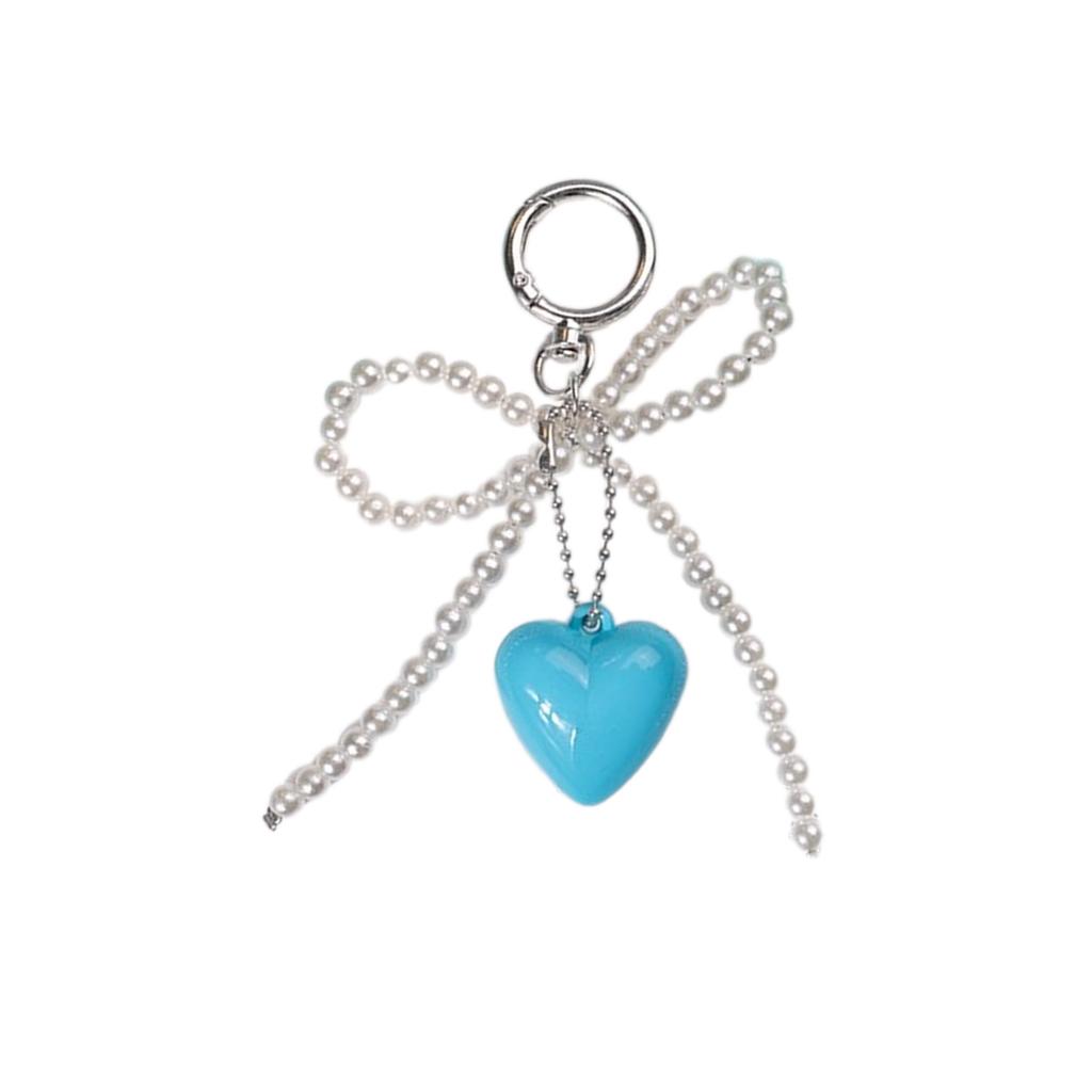 Handcrafted Beaded Bowknot Keychain with Heart Pendant Sweet and Unique Keyrings Accessory Hangings Ornament for Bag Key
