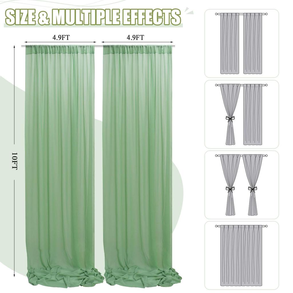 Sage Green Curtains Sheer Chiffon Backdrop Curtain for Backdrop Wedding Drapes for Arch Decor Ceiling Backdrop for Birthday