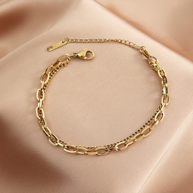 Gold Plated Stainless Steel Double Layer Paperclip Chain Bracelet