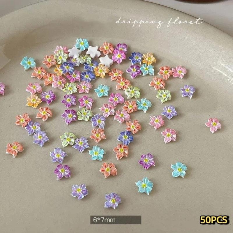 50 Pcs Resin Mini Colorful Flower Art Nail Decorate 3D Flowerappliques Diy Nail Art Decor Accessories Crafts