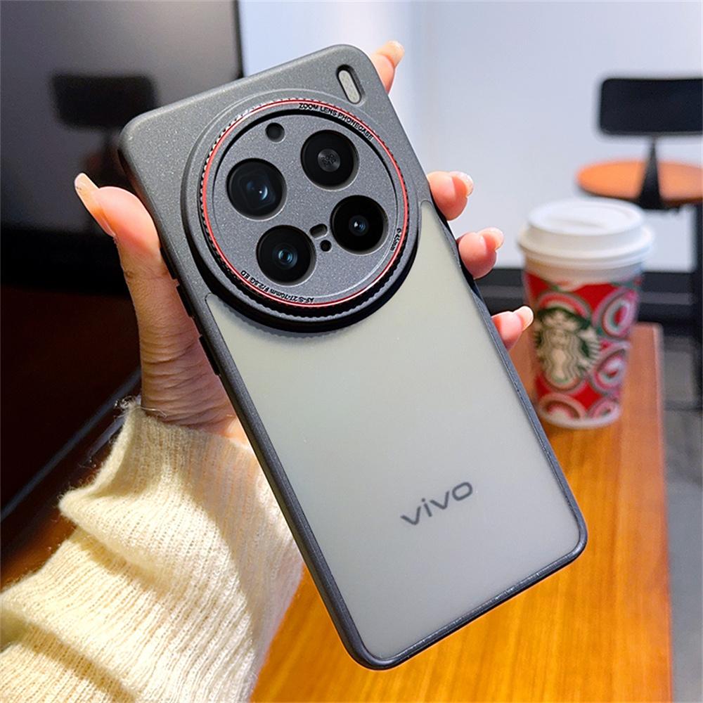 

For vivo X200 Pro 5G Case Red Lens Ring Shockproof TPU+PC Translucent Phone Cover As Shown A