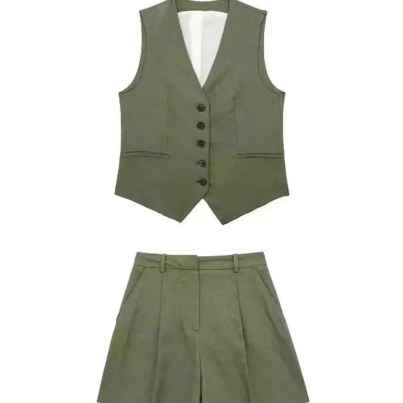 Single Brewed Vest Shorts Set Single Breasted V-neck Vest Vest Shorts Set