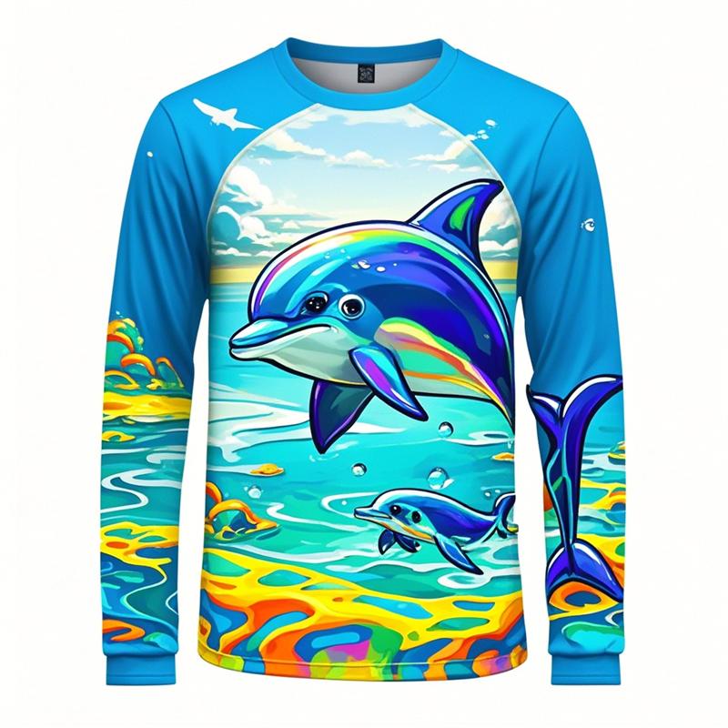 Newest Fashion Unisex Casual Round Neck Long-sleeved Mammal Dolphin 3D Printing T Shirts Harajuku Marine Animal Pattern T-shirt