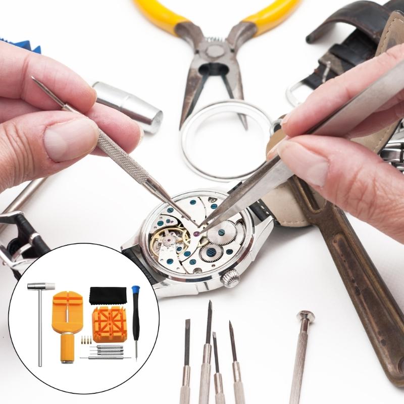 Watch Band Adjustment Kit 19Pieces Watch Strap Repair Tool with Stainless Steel Pin and Hammers for Link Removal