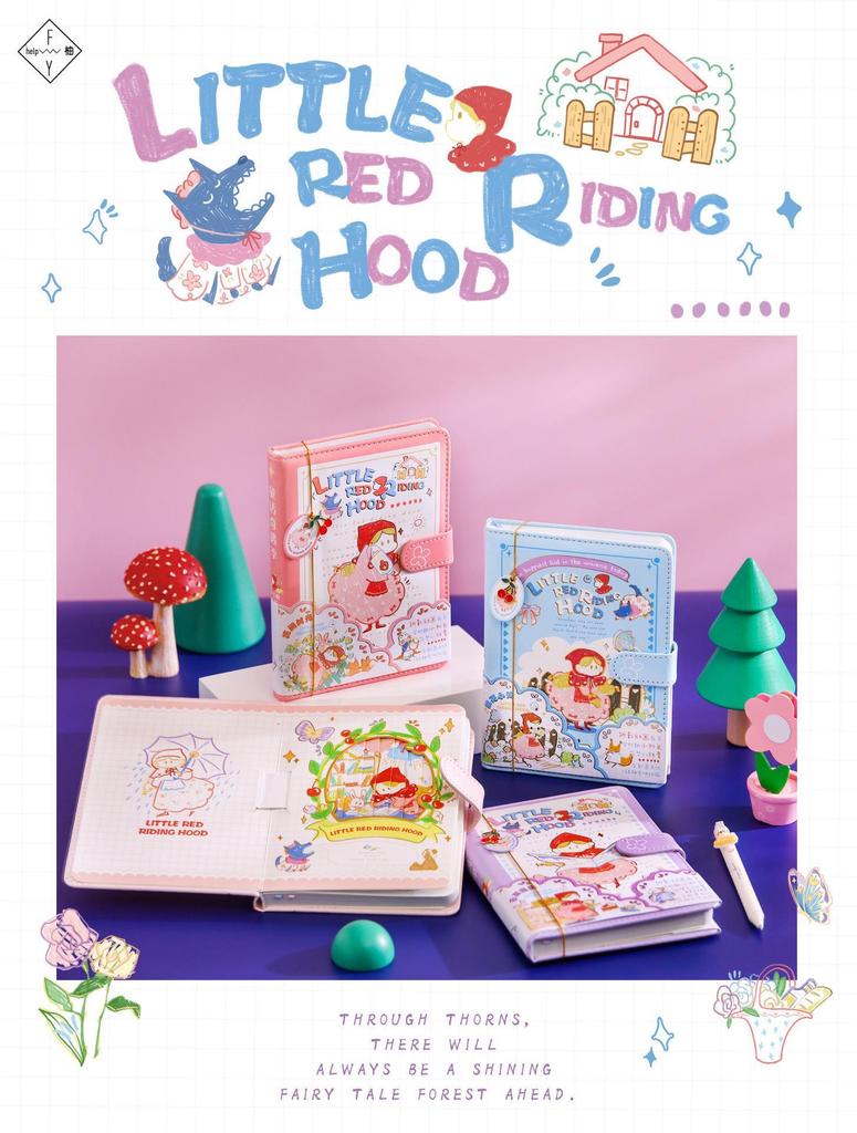 Fuyou B6 PU Magnetic Little Red Riding Hood Journal with Cute Hand-Drawn Illustrations