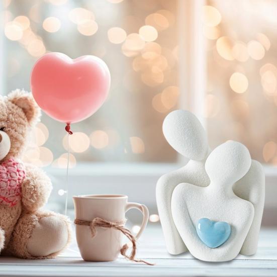 Ceramic Couple Hug Love Statue Mini Hugging Couple Sculpture Romantic Lover Figurine Home TV Stand Shelf Decor for Wedding Anniversary Valentine Gift