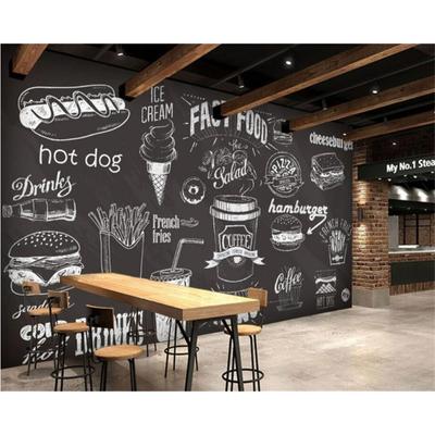 Hand-Painted Blackboard Wallpaper Food Dessert Fast Food Coffee Shop Mural Restaurant Background Wall 3d Wallpaper
