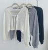 White Knitted Cardigan Women Thin Sunscreen Lace-Up Knitwear Tops Female Korean Style Lantern Sleeve Short Coat
