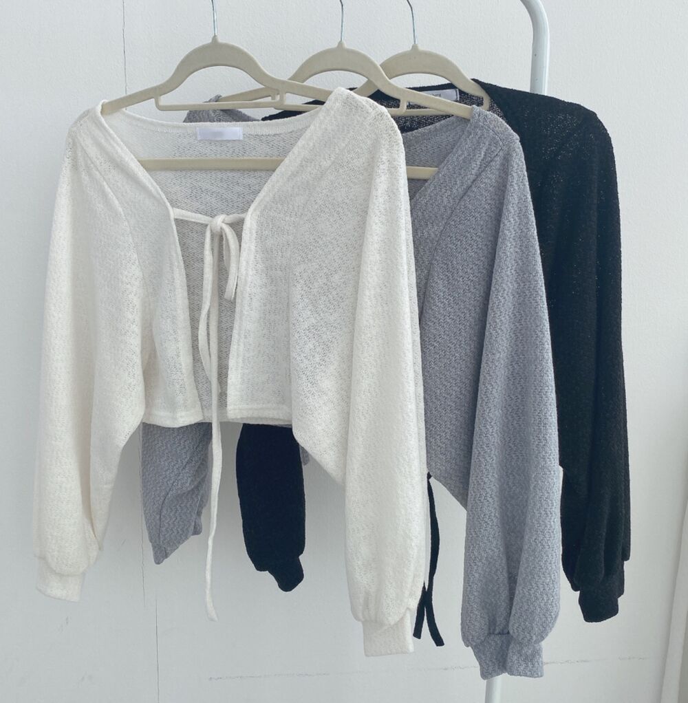 White Knitted Cardigan Women Thin Sunscreen Lace-Up Knitwear Tops Female Korean Style Lantern Sleeve Short Coat