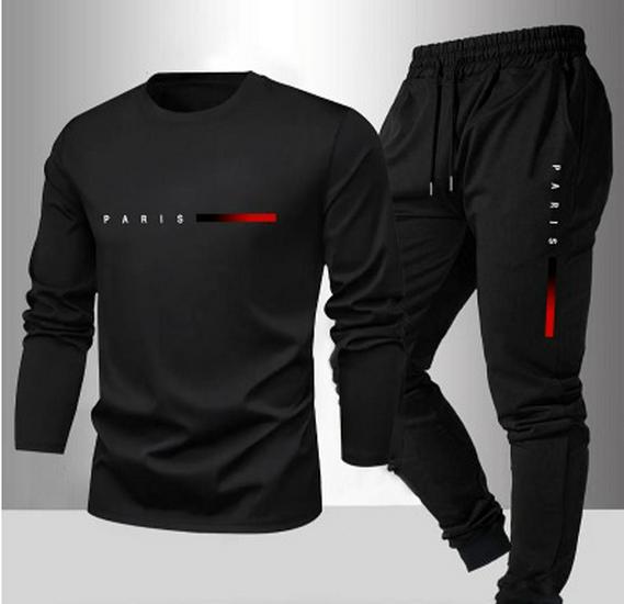 

All-Over Print Fleece-Lined Long Sleeve T-Shirt & Pants Set for Autumn and Spring M