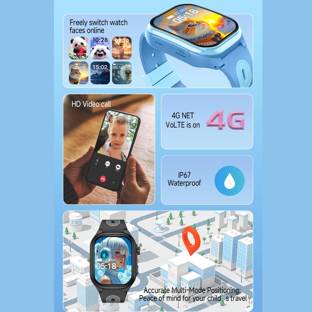 Kinder 4G Smart Phone Uhr 2.0'' GPS WIFI Videoanruf Kamera Kinder Smartwatch Monitor Tracker Standort 2+16G APP Download