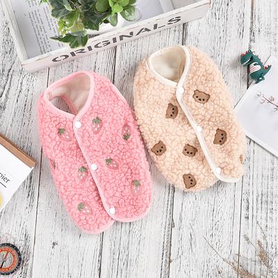 Pet Plush Cute Strawberry Bear Warm Back Buckle Velvet Tank Top Teddy Bear Schnauzer Pet Tank Top Puppy Clothes for Small Dogs