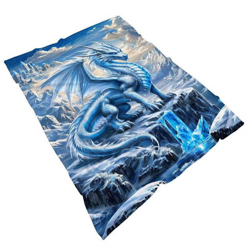 Cozy Blue Dragon Flannel Throw Blanket-Soft Lightweight & Warm for Sofa Office Chair Camping & Travel | Durable Polyester Fabric