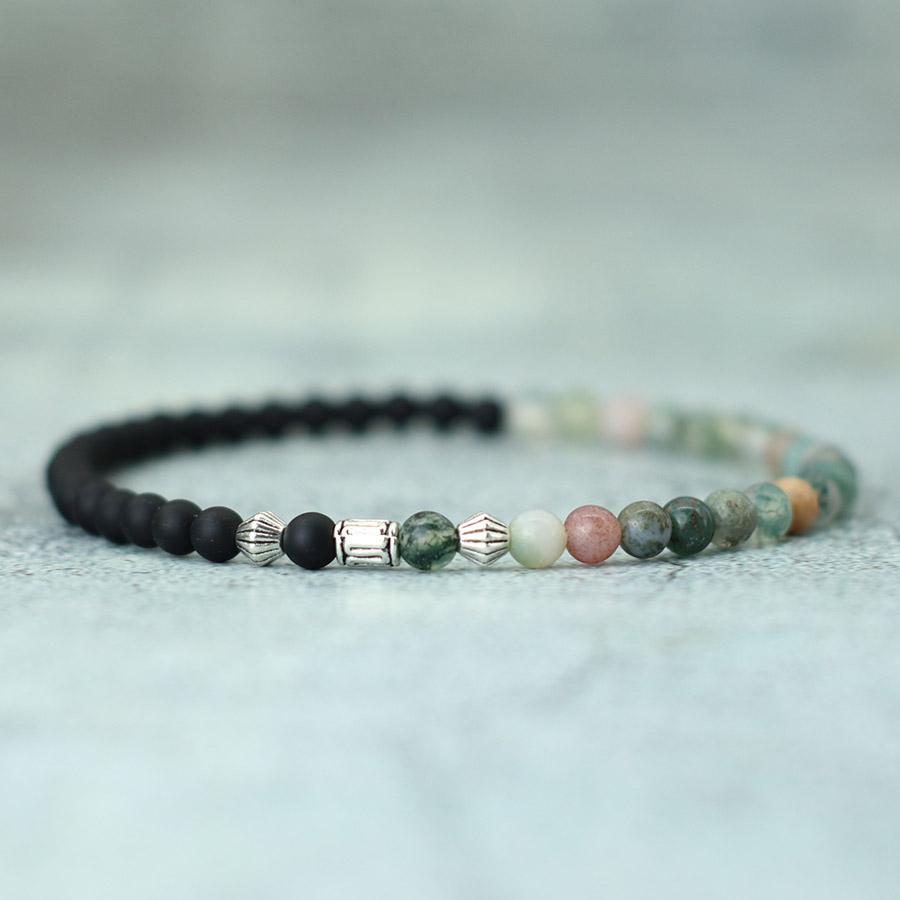

Noter New 4mm Beads Bracelet Unisex Vintage Silver Color Viking Braslet Bicolor Natural Howlite Stone Braclet Hand Accessories