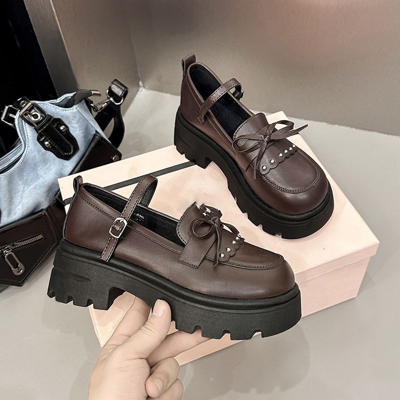 Cute Japanese Bow Platform Single Shoes Versatile with Skirt Round Head Mary Jane Single Shoes 2025 Spring and Summer New Models