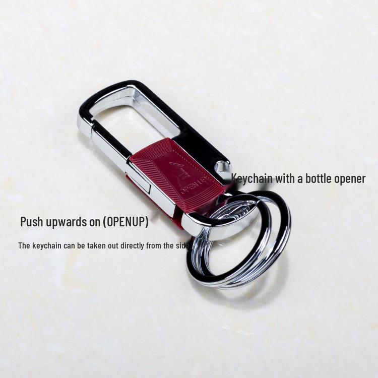 Portachiavi Metallico Multifunzione: Appeso in vita, Anello per auto, Ciondolo, Apribottiglie, Regalo con logo personalizzato.