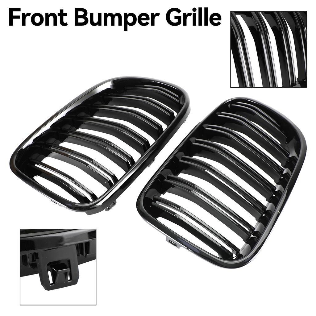 Gloss Black Front Bumper Kidney Grille Grill Fit BMW X3 F25 2011-2014 Dual Line
