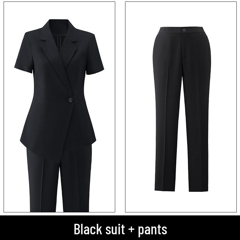 Women's Black Short-Sleeve Suit Jacket – Summer Lightweight, Elegant, Slimming, Professional Wear
