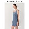 UR 2025 Summer Retro Rhinestone U-Neck Denim Dress
