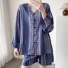 Slack Cotton and Silk Pajamas Women's Summer Cardigan Loungewear Set Can Be Worn Outside Loose Long-sleeved Shorts Sunscreen Two-piece Set