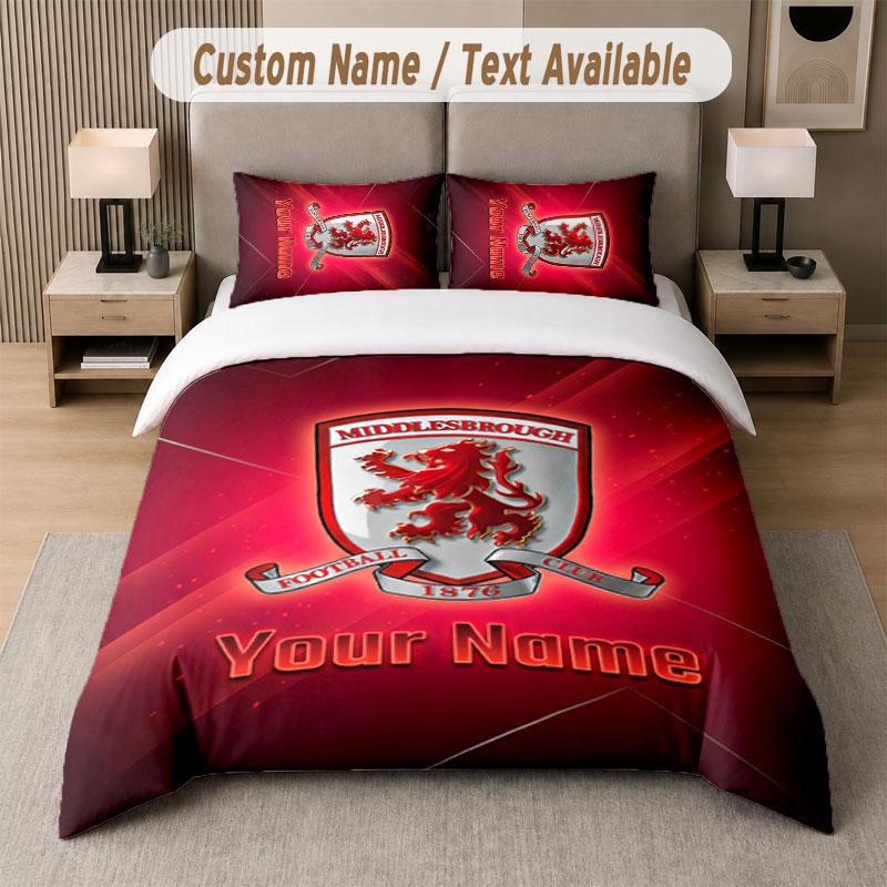 Custom Bedding Set Middlesbrough FC Pattern, Print Name Text 1 Duvet Cover plus 2 Pillowcases Home Textile