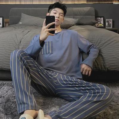 Men's Long-Sleeve Cotton Pajama Set - Spring/Autumn, Large Size, Casual Suit