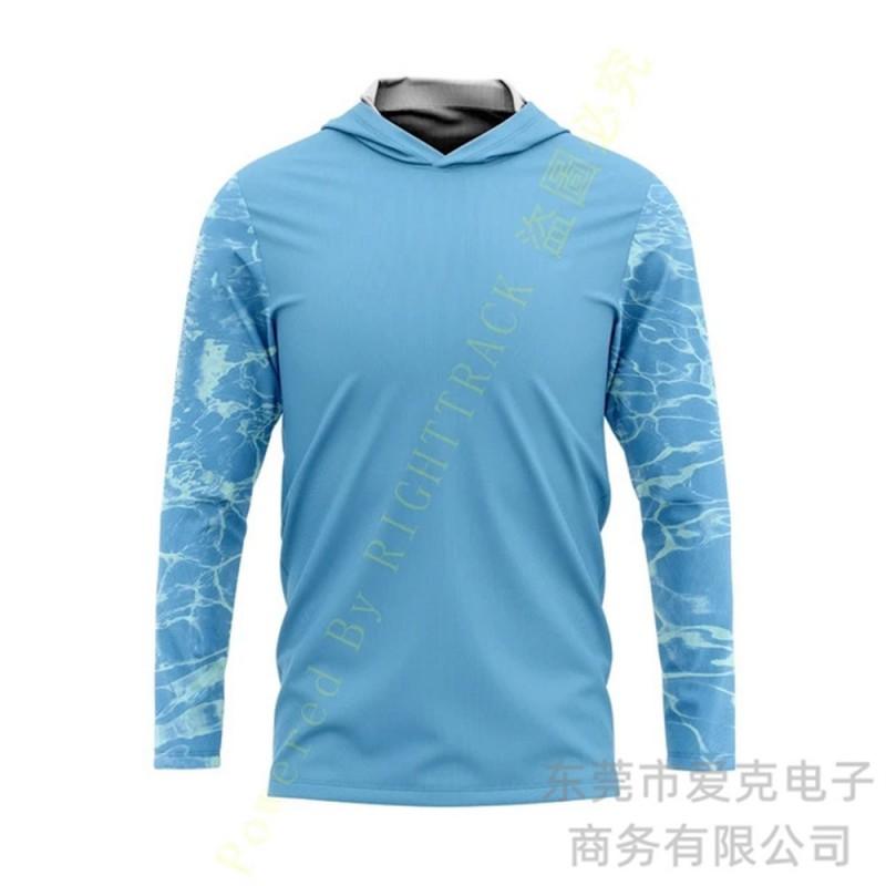 Mens Quick-Dry Long Sleeve Fishing Jacket With Hood Camouflage UV Protection Outdoor Sport Wear