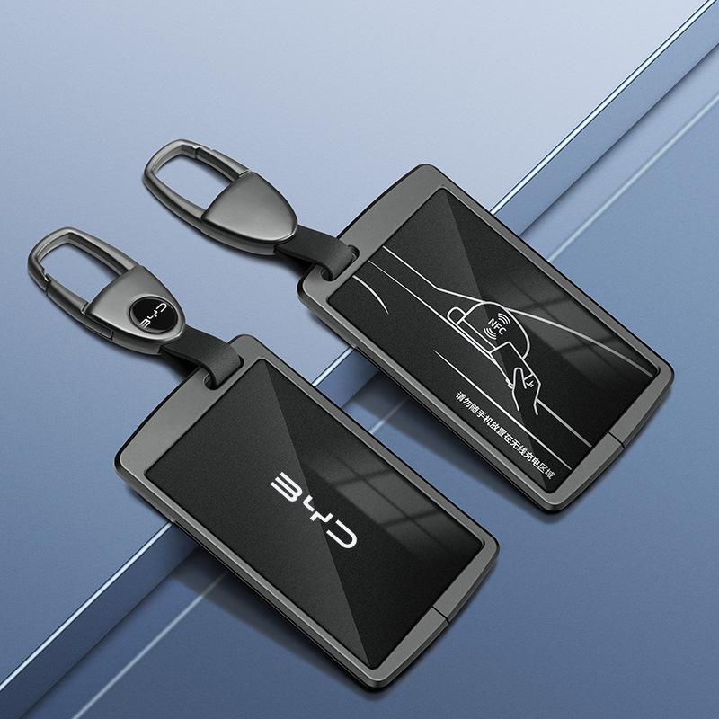 BYD Yuan Pro/Plus Car Key Cover - Genuine Leather Protective Shell with Metal Keychain