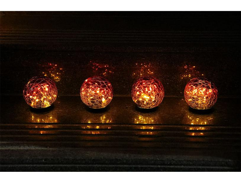 Solar Red Crackle Glass Ball Light - Waterproof Outdoor Garden & Lawn Decor