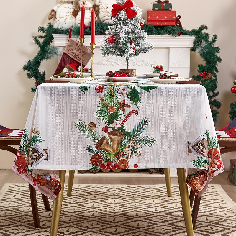 Christmas Bell Print Tablecloth Fashion American Style Holiday Table Cover Elegant Home Festival Party Decoration Table Cloth