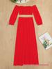Women's European & American Off-Shoulder Swimsuit Cover-Up: Long Sleeve, High Slit Skirt, Two-Piece Set