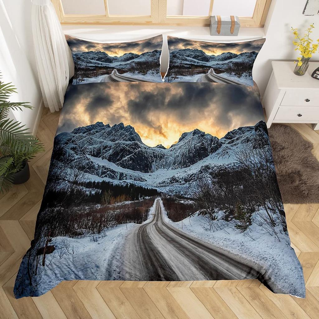 Snow Mountain Duvet Cover Set Iceberg Sunrise Sunset Bedding Set Microfiber Winter Natural Scenery Quilt Cover Single King Size