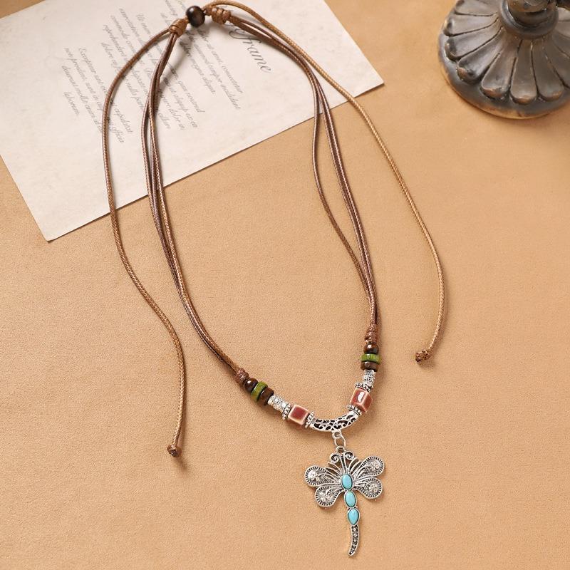 Handwoven Vintage Butterfly Necklace Bohemian Exotic Beaded Stacked Collarbone Chain Woman