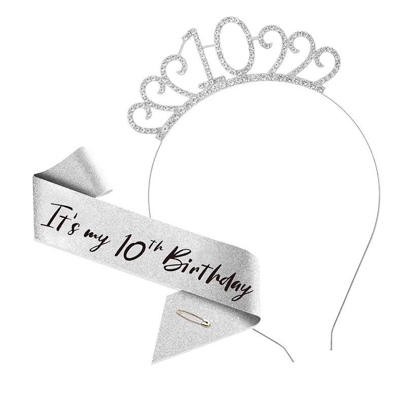 Cross-Border Digital Birthday Crown Set: Headdress, Party Shoulder Strap & Etiquette Belt Photo Prop for Girls