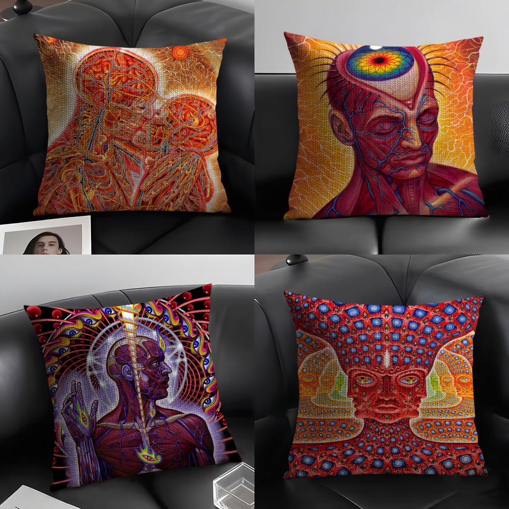 Visionary Spiritual Artist Alex Grey Pillow Case Natural Linen Double-Sided Printing Sofa Home Decor Cushion Cover