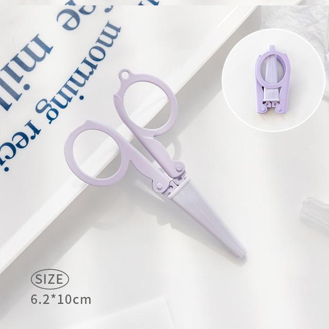 1 יחידה מספריים מתקפלים מיני צבעוניים עיצוב נייד לנסיעות חותך נירוסטה לעבודת נייר יצירה כלי כתיבה לבית ספר