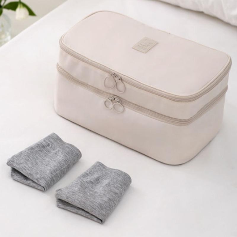 Sac de Rangement Portatif Beige pour Lingerie avec Compartiment Privé à Fermeture Éclair pour Soutiens-gorge, Chaussettes et Lingerie Délicate