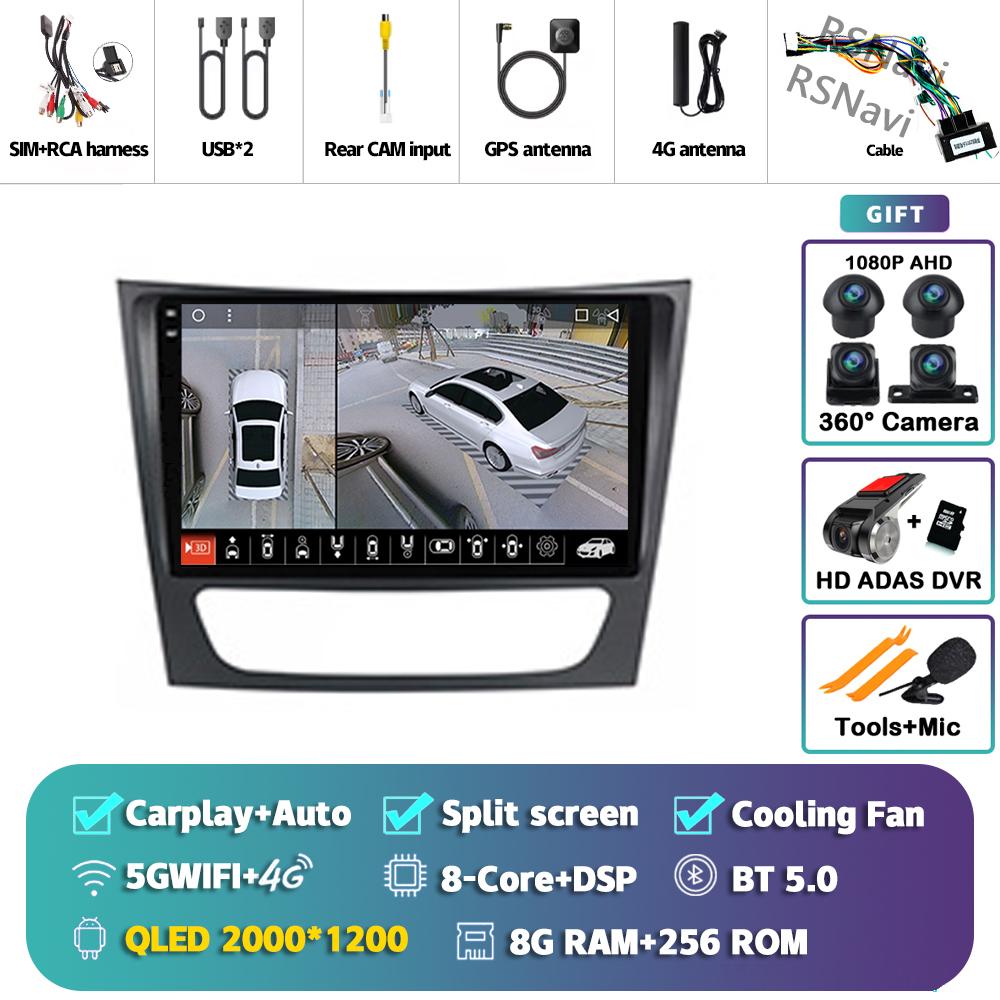 Android 14 Carplay Auto For Benz W211 Car Radio Player Multimedia stereo Navigation 4G+WIFI Head Unit DVD AI Voice 360 Camera BT