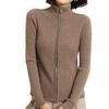 Women's Slim Fit Cashmere Zipper Cardigan – Autumn/Winter Korean Style Knit Sweater with Drawstring