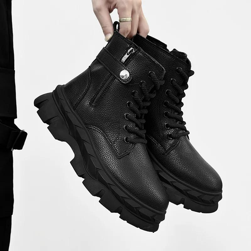 Fashion New High Quality Men's Shoes High Top Fashion Versatile Casual Shoes Thick Soled Height Increasing Mountaineering Sports Shoes