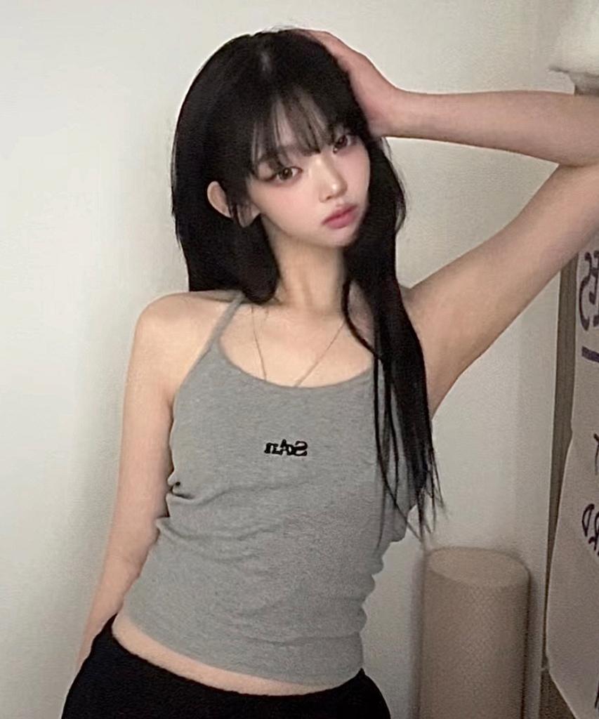 FUZZY SCAN Embroidered Logo Halterneck Sleeveless 2 Colors