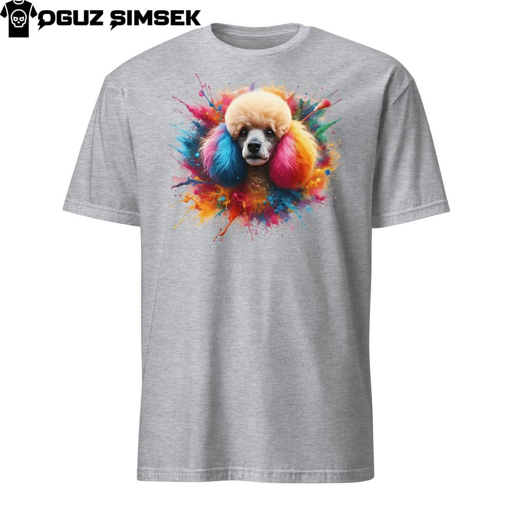 

Разноцветная футболка унисекс с пуделем | Яркий дизайн собаки с брызгами краски | Футболка M