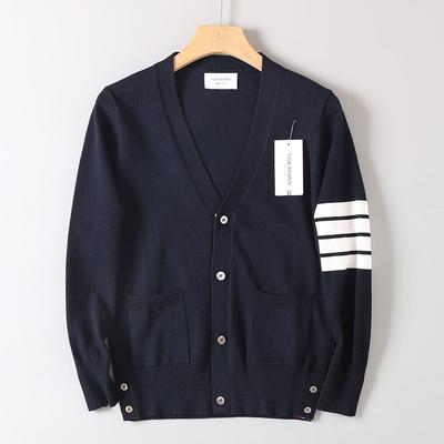 High-End Four-Stripe Knit Cardigan Sweater Unisex Color-Blocked Striped Sweater Spring and Autumn Trendy Brand Jacket