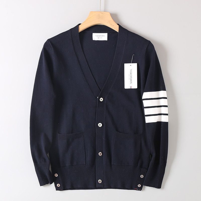 Высококачественный вязаный кардиган-свитер с четырьмя полосками унисекс с цветовыми блоками полосатый свитер модная куртка весна-осень бренд Navy blue 2 YardsL 4900₽